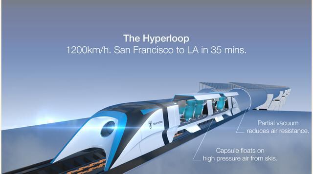 Hyperloop. Es un tren diseñado por la empresa Tesla de Elon Musk que pretende hace posible viajar a velocidades cercanas a los 1000 km/h. (Foto: Tesla)