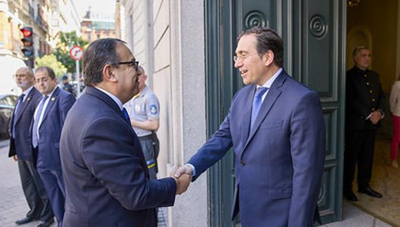 Reunión del premier Otárola y la canciller Gervasi con el titular del Ministerio de Asuntos Exteriores, Unión Europea y Cooperación de España.. Foto: PCM