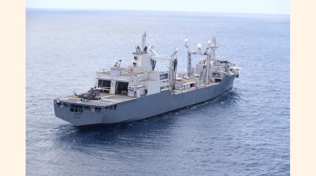 El Buque de la Armada Peruana BAP Tacna navega a 90 millas mar adentro de Ilo a propósito de la celebración este 28 de enero del fallo de la Corte Interamericana de Justicia de La Haya a favor del Perú sobre la incorporación de territorio al dominio marít