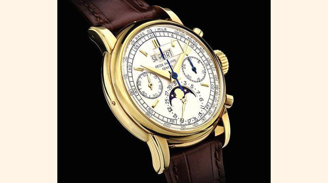 Exclusivo reloj de pulsera Patek Philippe Cronógrafo, de oro macizo, con calendario perpetuo, fases lunares y escala de tacómetro de 1960. Se vendió por la friolera suma de US$ 815,637. (Foto: Mega Ricos)