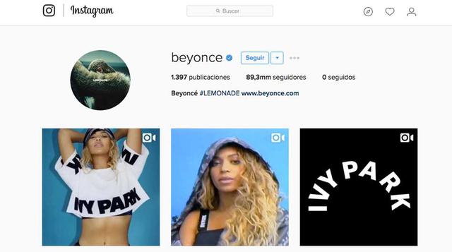 Beyoncé: 89.3 millones de seguidores (Foto: Instagram)