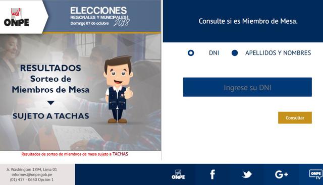 La ONPE publicó la lista de miembros de mesa para las Elecciones Regionales y Municipales 2018.