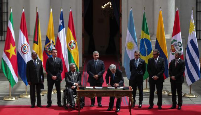 Presidentes de Sudamérica firman declaración de Santiago para crear el Prosur. (Foto: EFE)