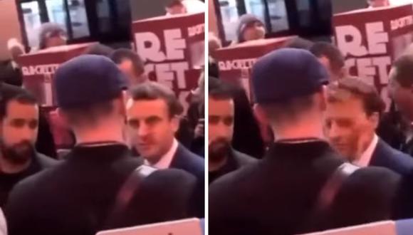 El presidente Emmanuel Macron se encontraba conversando con la población cuando le cayó un huevo en la frente. (Foto: YouTube / @ADNMex)