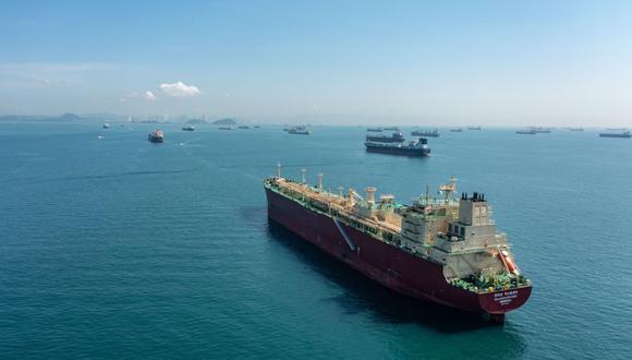 Cargo ships wait to cross the Panama Canal near Panama City, Panama.