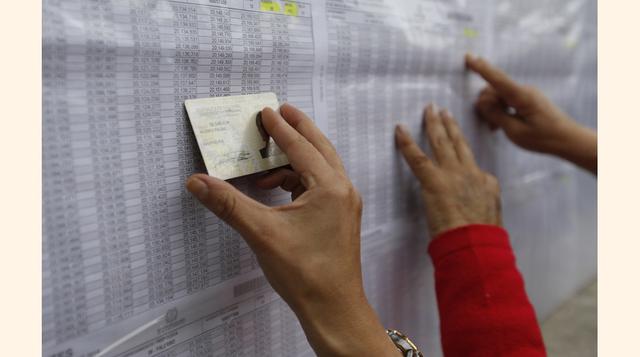 Los votantes buscan su nombre en una lista fuera de un centro de votación durante las elecciones presidenciales en Bogotá, Colombia de este domingo. (Foto: AP)