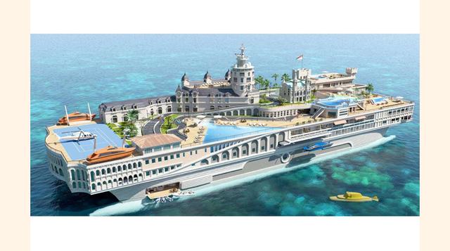 CALLE DE MÓNACO – US$ 400 millones. Este yate disneyficado en el agua puede parecer extravagante, pero sus calles de 509 pies son un proyecto serio que sólo necesitó de un patrocinador multimillonario para convertirse en una realidad. El superyate tiene u
