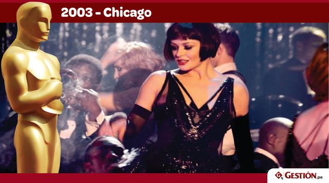 Chicago. La película, adaptación del musical de Broadway del mismo nombre, explora la ciudad de Chicago de los años veinte, en plena época del jazz, y todo el escándalo, glamour, corrupción y crimen que se respiraban en las calles.