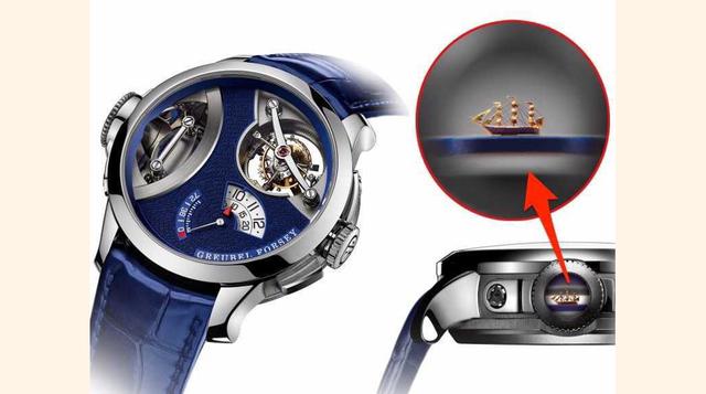 Greubel Forsey Art Piece 1. Su precio se estima en alrededor de los US$ 2 millones aproximadamente. Junto con dos tourbillons de 30 grados, un hermosa cubierta de esfera azul y una parte trasera de la caja en zafiro, este reloj es una creación del artista