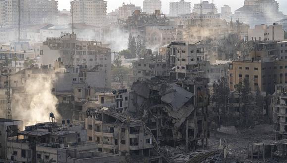 Dron muestra la destrucción en Gaza tras bombardeos de Israel. Foto: AP