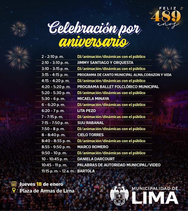 Programación del día central de celebraciones por el aniversario de Lima