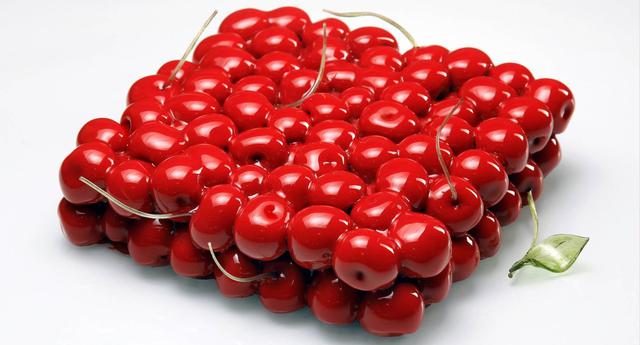 A signature Kasko cake constructed with “cherries” fabricated from spongecake, chocolate mousse, and cherry confit.Source: Dinara Kasko