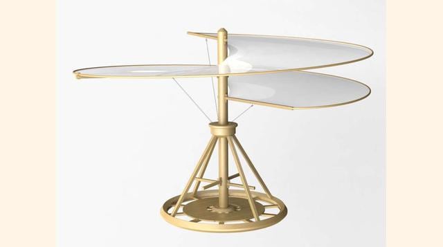 FOTO 7 | Helicóptero, se diseñó para comprimir el aire y levantar vuelo. El helicóptero de Da Vinci medía más de 15 metros de diámetro y estaba hecho con caña, lino e hilo.