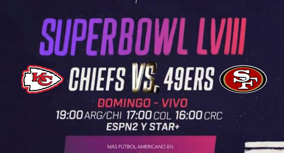 Señal oficial de ESPN Latinoamérica para ver el Super Bowl LVIII con el partido Kansas City Chiefs vs. San Francisco 49ers y el show de medio tiempo con Usher desde Las Vegas. (Foto: ESPN)