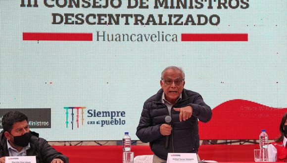 Desde Huancavelica, Aníbal Torres criticó a los congresistas que promueven la vacancia contra Pedro Castillo. (Foto: PCM)