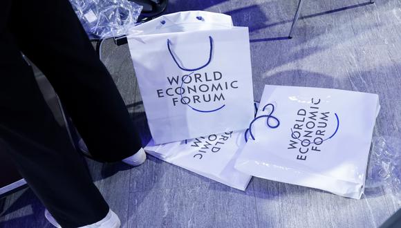 Branded plastic bags ahead of the World Economic Forum (WEF) in Davos, Switzerland, on Monday, Jan. 16, 2023. The annual Davos gathering of political leaders, top executives and celebrities runs from January 16 to 20. Photographer: Stefan Wermuth/Bloomberg