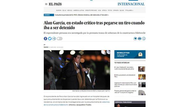 Alan García fue internado de urgencia tras detención. (Foto: El País - España)