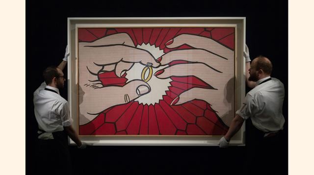 Sotheby&#039;s subastará una obra de Roy Lichtenstein llamada &#039;The Ring (Engagement)&#039; (El anillo de compromiso) en Londres. Esta obra es parte de la subasta de Arte Contemporáneo que se llevará a cabo el 12 y 13 de mayo. (AP Photo/Tim Ireland)