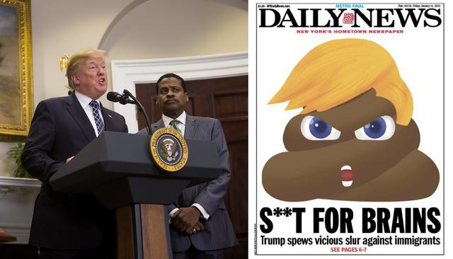 Foto 1 | El New York Daily News, uno de los periódicos más difundidos del país, publicó una particular portada en su edición de hoy tras los comentarios del presidente, donde realiza un juego de palabras entre la "mierda" y el cerebro de Trump.