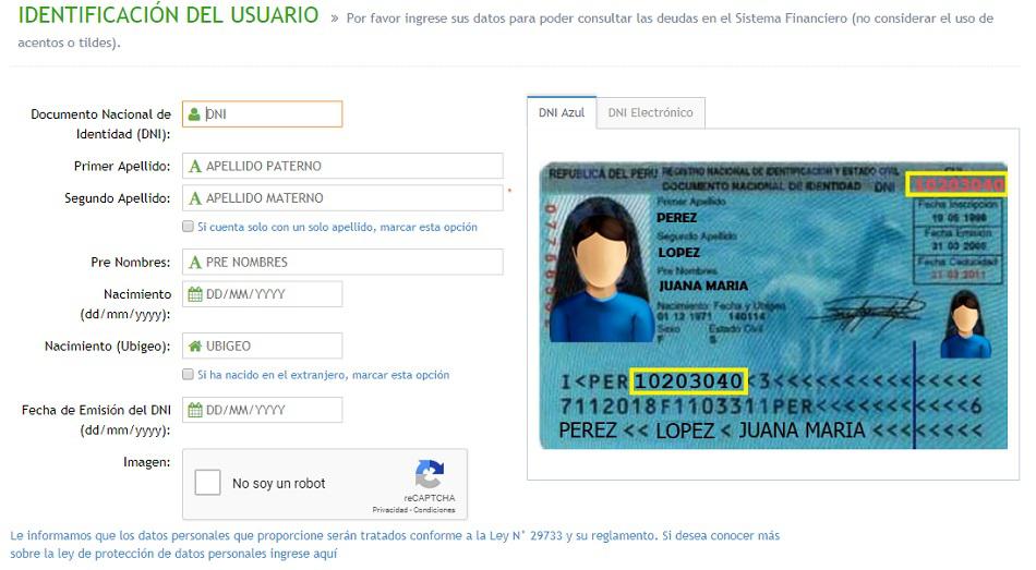 Estos son los datos que debes ingresar para conocer si tienes deudas en el sistema financiero (Foto: SBS)