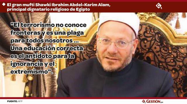 "El terrorismo no conoce fronteras y es una plaga para todos nosotros … Una educación correcta es el antídoto para la ignorancia y el extremismo".  El gran mufti Shawki Ibrahim Abdel-Karim Alam, principal dignatario religioso de Egipto. (Foto: A
