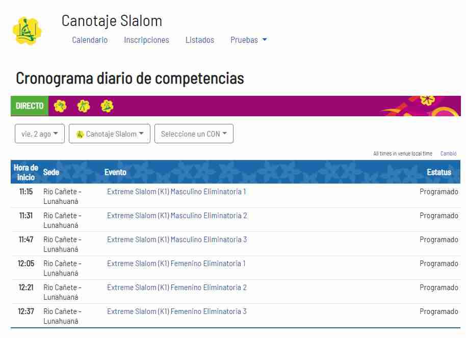 Sigue el programa de los Juegos Panamericanos. (Captura: Lima 2019)