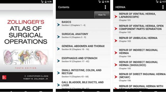 5. Atlas de Cirugías de Zollinger. A diferencia de los casos anteriores, esta app sí ofrece un servicio. Está basada en la décima edición de McGraw-Hill del famoso libro que es referencia mundial en el ámbito de la medicina. Cuesta US$ 279.99.