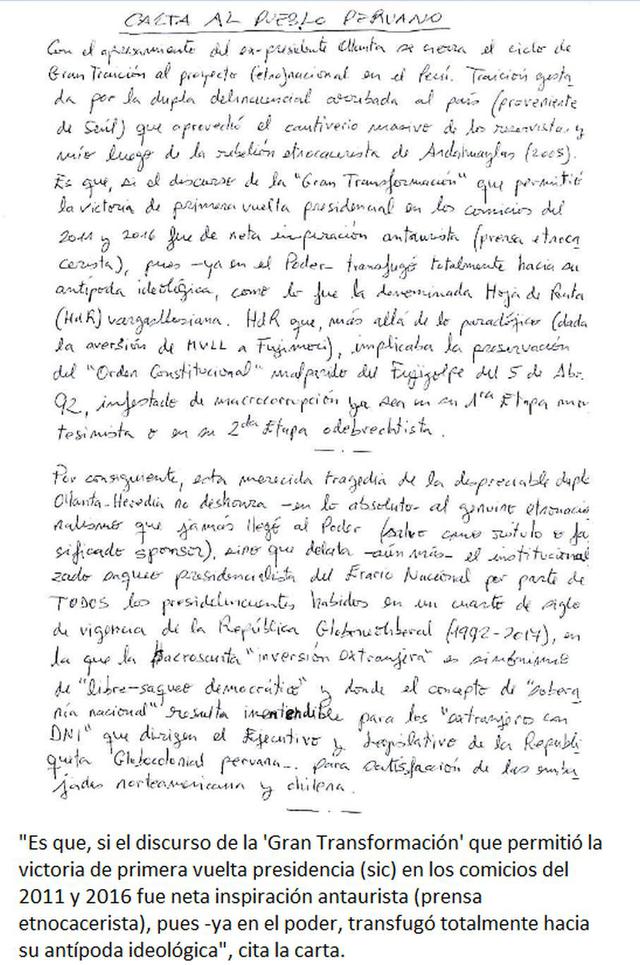 Carta de Antauro Humala.