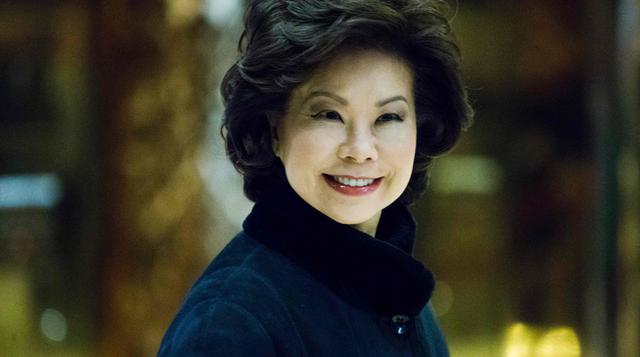 9. Elaine Chao será Secretaria de Transporte. Nació en Taiwán en 1953 y es la mayor de seis hermanos. Su mamá es historiadora y su padre es un comerciante marítimo. La familia Chao llegó a Estados Unidos en 1961. En 1979 obtuvo un MBA de Harvard y en 1993