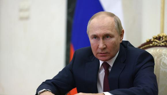 El presidente ruso Vladimir Putin preside una reunión del Consejo de Seguridad a través de un enlace de video en Moscú el 29 de septiembre de 2022. (Foto de Gavriil GRIGOROV / SPUTNIK / AFP)