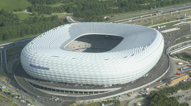 Allianz Arena (Múnich – Alemania). Este es un súper moderno estadio. Fue inaugurado en el 2005 con una capacidad para 75,000 espectadores. Ha sido sede de la Copa del Mundo del 2006. (Foto: Getty)