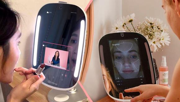 HiMirror. Espejo de belleza inteligente para damas y solo está en venta por Amazon. Se puede ver YouTube o escuchar Spotify mientras te maquillas.