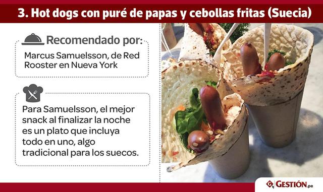 "En Suecia, es una tradición comer ‘tunnbrodsrulle’: un hot dog envuelto en un ‘tunnbrod’ (pan plano sueco) untado con manteca, acompañado de puré de papas, cebollas fritas y/o crudas y ensalada de camarones, después de una salida nocturna.