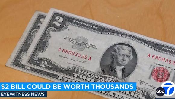 Los billetes de 2 dólares pueden convertirse en una de las piezas más codiciadas por los coleccionistas y llegar a valorizarse en más de US$4,000 (Foto: ABC7 / YouTube)