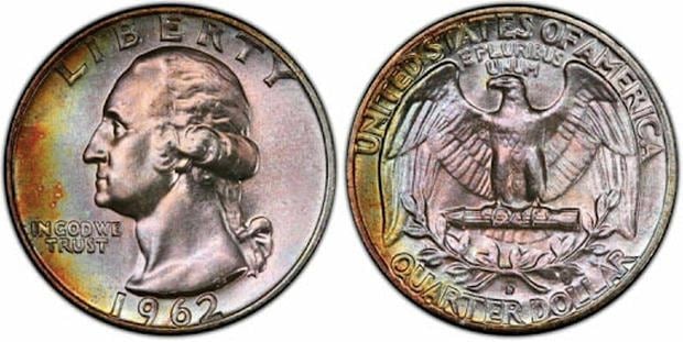Hard to find 1962-d quarters in good mint condition (photo: pcgs)