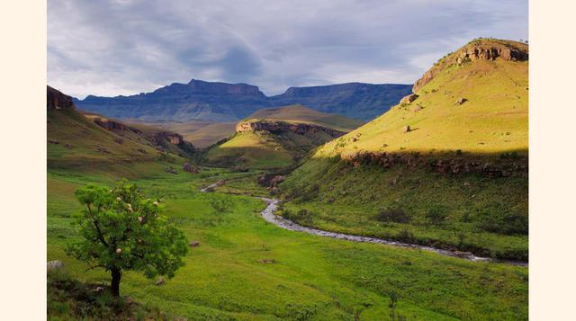 Montañas de Drakensberg, Lesoto .Las montañas de Drakensberg en la frontera con Lesoto poseen paisajes a medio camino entre la Suiza bucólica y el Himalaya, pero en el centro de Sudáfrica. Si vas en julio, lo más probable es que encuentres… ¡nieve! (FOTO: