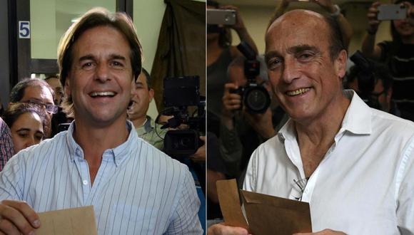 Uruguay iría a segunda vuelta para elegir presidente. En la imagen, Luis Lacalle Pou y Daniel Martínez. (Foto: AFP)
