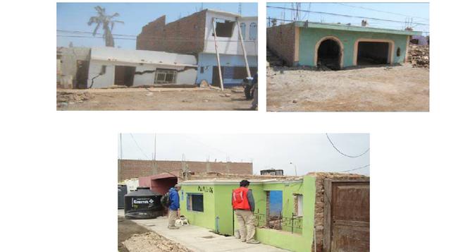 La mayor zona que sufrió por los fenómenos de licuación de suelos fue Tambo de Mora, ya que el centro de la ciudad ha quedo prácticamente inhabitable, y casi todas las viviendas sufrieron hundimientos debido a este fenómeno. El tipo de vivienda que más da