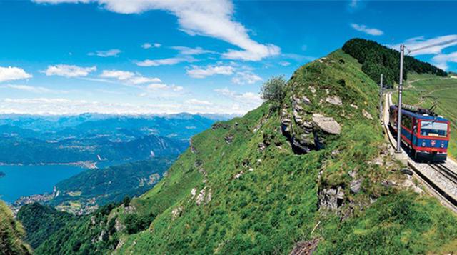 Para llegar a Monte Generoso en Capolago, Tesino, nada mejor que un tren cremallera que sube hasta la cumbre (1.704 m). Lo mejor, la puesta de sol, con una panorámica de los alpes. (Foto: D.R)
