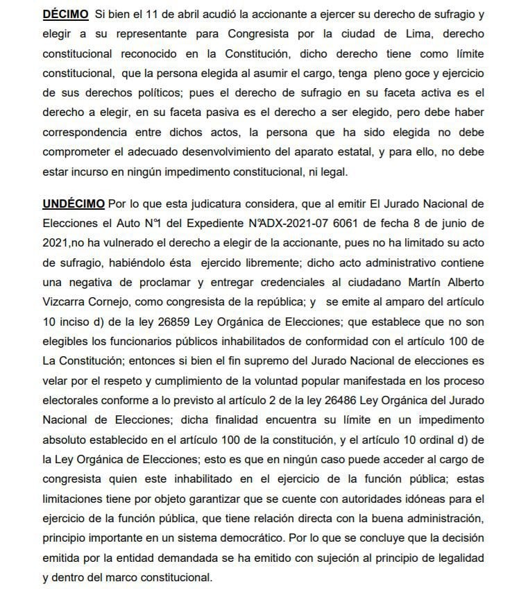 Poder Judicial rechazó pedido para que Martín Vizcarra reciba credenciales de congresista.