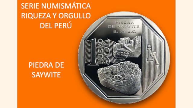 La moneda de un Nuevo Sol alusiva a la "Piedra de Saywite" es la octava de la Serie Numismática. En el reverso, en la parte inferior central, se observa a la Piedra de Saywite y sobre ella un acercamiento de un detalle de la piedra ubicada en Ap