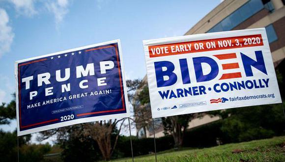 Foto de archivo de carteles en respaldo a los candidatos a la presidencia de Estados Unidos, Donald Trump y Joe Biden, en Fairfax, Virginia. (REUTERS/Al Drago).