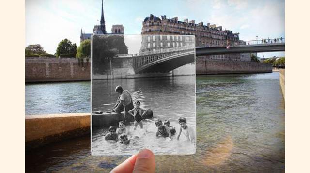 CHAPUZÓN EN EL SENA A LA ALTURA DEL QUAI D'ORLÉANS EN 1930