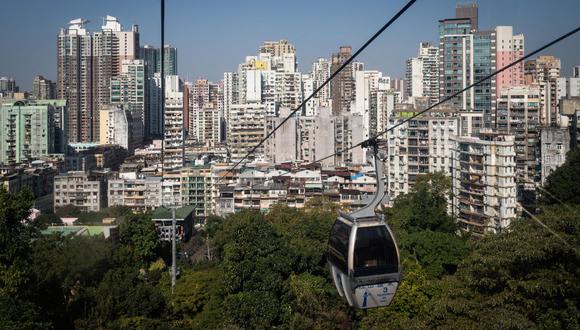 Una vista general de Macao desde el teleférico al faro Guia en Macao el 21 de diciembre de 2022. (Foto de Eduardo Leal / AFP)