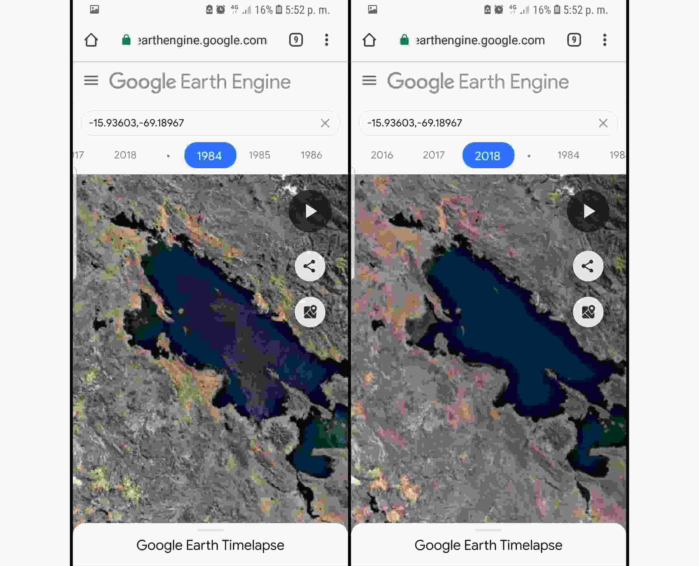 El cambio en la morfología del Lago Titicaca. (Foto: Google)
