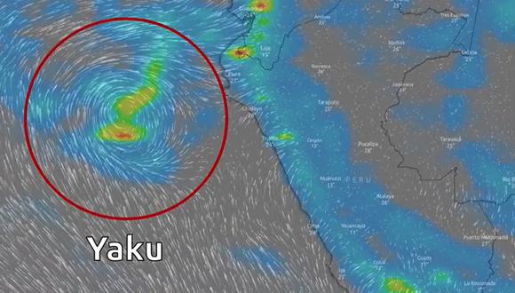 Ciclón Yaku que se desarrolla en el mar peruano fue identificado en febrero pasado. (Captura: Senamhi)