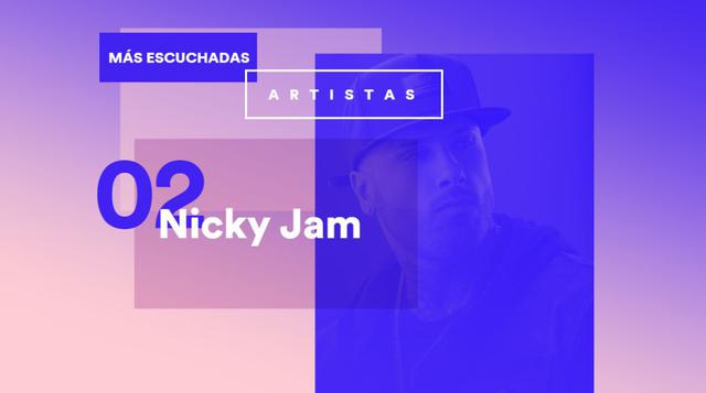 Nicky Jam. En la página web de este rapero estadounidense se dice que es el cantante de género urbano con mayor influencia en las redes sociales. En el Perú fue el segundo más escuchado.