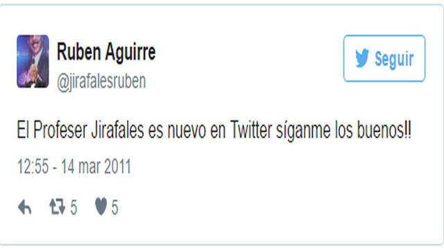 Rubén Aguirre se estrenó en Twitter el 14 de marzo de 2011 con un mensaje corto pero preciso.