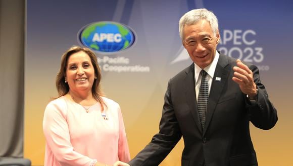 La presidenta Dina Boluarte se reunió con el primer ministro de Singapur, Lee Hsien Loong, en el marco de la APEC 2023. Foto: Presidencia..