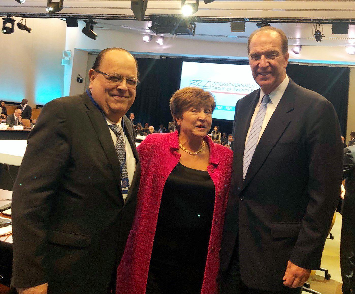 El presidente del BCR, Julio Velarde, la directora gerente del FMI, Kristalina Georgieva, y el presidente del Banco Mundial, David Malpass. (Foto: Difusión)